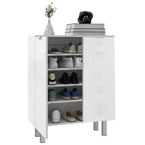 HOMCOM Shoe Storage Cabinet with Soft-Close Hinges & Adjust Shelves, High Gloss