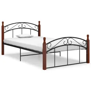 Berkfield Bed Frame Black Metal and Solid Oak Wood 120x200 cm