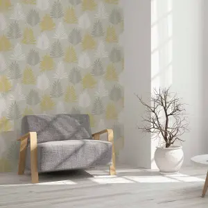 Arthouse Linen Palm Ochre/Grey Wallpaper