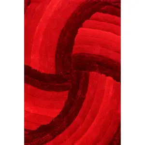 Red Easy to Clean Optical/(3D) Modern Shaggy Sparkle Abstract Rug for Living Room, Bedroom - 60cm X 110cm