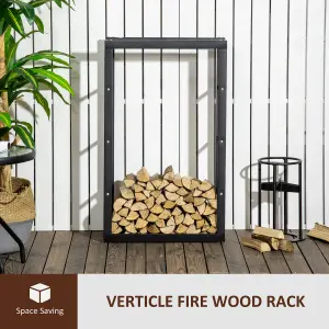 HOMCOM 100cm Metal Firewood Log Holder Rack Elevated Design, Base Side Rails