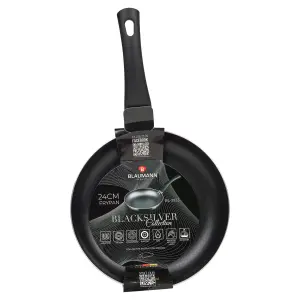 BLAUMANN 24cm Frying Pan - 1.6L Matt Black Colour Cookware Frying Grill Pots Pan Saucepan Casserole Soft Touch Handle Lid