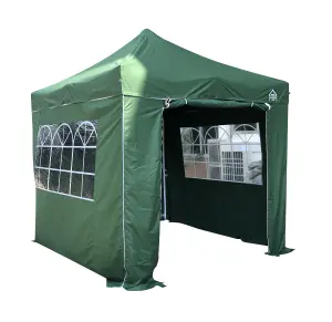 All Seasons Gazebos 2.5x2.5 Full Waterproof Pop Up Gazebo with 4 Heavyweight Side Panels and Accessories Green