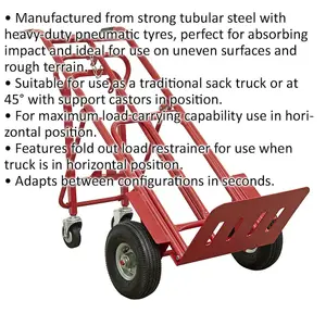 250kg Heavy Duty 3-in-1 Sack Truck with Pneumatic Tyres for Easy Transport