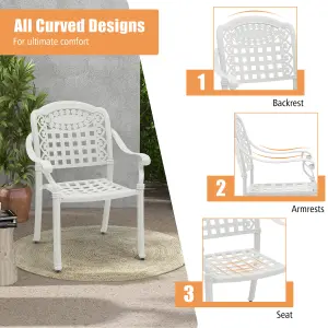 Costway Set of 2 Cast Aluminum Outdoor Patio Chairs Stackable Dining Chairs w/Armrests