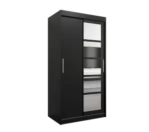 Sleek Black Roma I Sliding Door Wardrobe W1000mm H2000mm D620mm Mirrored Contemporary Storage Solution