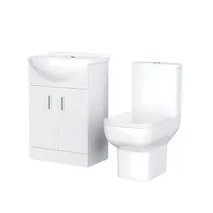 Nes Home 550mm Freestanding Vanity Basin Unit & Close Coupled Toilet White