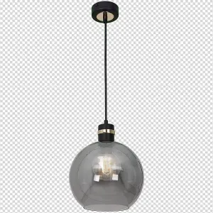 Milagro Omega Black/Gold Pendant Lamp With Elegant Smoked Glass Spheres Quality Matt Black Fittings With Gold Detail