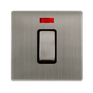 Stainless Steel Screwless Plate 1 Gang Ingot Size 45A Switch With Neon - Black Trim - SE Home