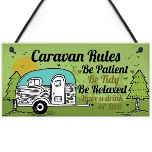 Red Ocean Caravan Rules Plaque Funny Novelty Garden Sign Birthday Gift For Caravan Campervan Motorhome Lovers