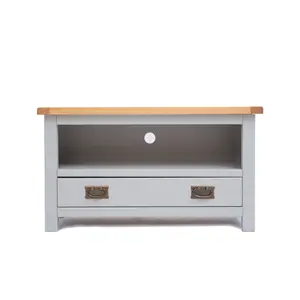 Argenta Light Grey 1 Drawer TV Cabinet Brass Drop Handle