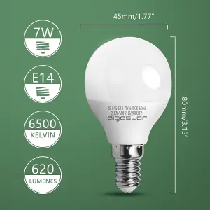 Aigostar E14 Small Edison Screw Golf Ball Bulb G45 Bulbs 7W 6500K Cool White 5PACK BOX