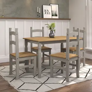 Corona Dining table 1180mm & 4 chair SET, Grey waxed and Antique waxed pine