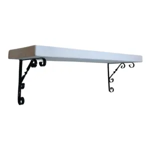 Solid Wood Handmade Rustical Shelf White 145mm 6 inch with Black Metal Bracket WO Length of 180cm