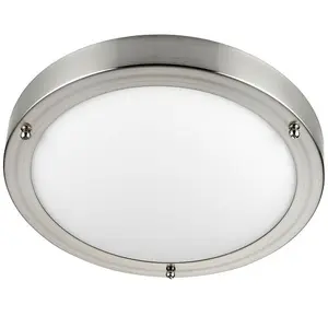 IP44 Outdoor Dimmable Bulkhead Light Satin Nickel Bathroom Flush Ceiling Lamp