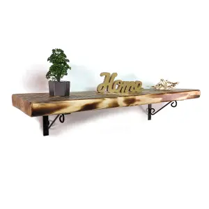 Wooden Rustic Shelf with Bracket WOP Black 220mm 9 inches Burnt Length of 60cm