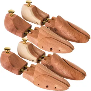 Shoe Stretchers - 2 Pairs, cedar wood & brass, absorbs moisture, for women & men - brown