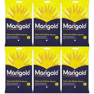 Marigold Kitchen Gloves Extra Life For A Brighter Clean (Large) Pack of 6