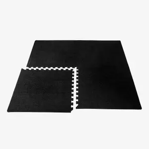 Pack of 8 Interlocking Gym Floor Mat Tiles Soft Smooth EVA Foam Yoga Kids Play 60 x 60cm BLACK