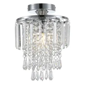 Modern Chandelier Droplet Crystal Chorme Base Mount Ceiling Light Fixture