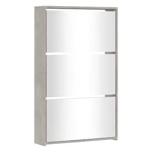 Berkfield Shoe Cabinet with Mirror 3-Layer Concrete Grey 63x17x102.5 cm