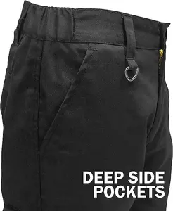 Black Mens Cargo Combat Work Trouser Multi Pockets Work Pants with Semi Elasticated Waist Band Knee Pad Pockets W50 ' L31