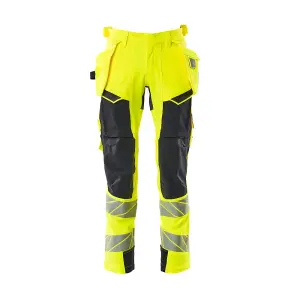 Mascot Accelerate Safe Trousers with Holster Pockets - Hi-Vis Yellow/Dark Navy   (32.5) (Leg Length - Regular)