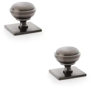 2 PACK - Classic Round Cabinet Door Knob & Matching Backplate - Dark Bronze 34mm Handle