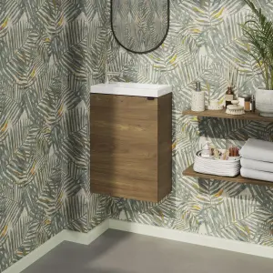 GoodHome Imandra Walnut effect Single Wall-mounted Bathroom Cloakroom unit (H) 550mm (W) 440mm