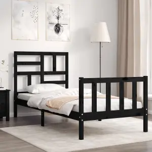 Berkfield Bed Frame with Headboard Black Single Solid Wood