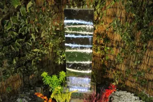 Small Stainless Steel Wave Modern Metal Mains Plugin Powered Water Feature