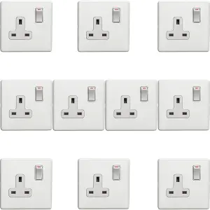 10 PACK 1 Gang DP 13A Switched UK Plug Socket SCREWLESS MATT WHITE Wall Power