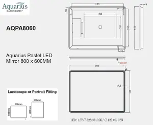 Aquarius Pastel LED Mirror 800 x 600MM