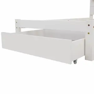 Bed with Shelves, White Wooden Storage Bed, Underbed Drawer - 3FT Single (90 x 190 cm)