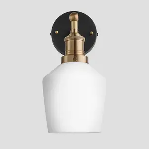 Industville Brooklyn Opal Glass Schoolhouse Wall Light, 5.5 Inch, White, Brass Holder