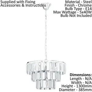 Pendant Ceiling Light Colour Chrome Shade Clear Crystal Bulb E14 5x40W