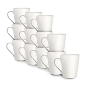 Porcelain White Coffee Mugs - Set of 12 - M&W