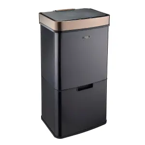 Cooks Professonal Recycling Sensor Bin  3 Compartments plus Food Caddy, 75 Litre Capacity & Stainless Steel body Black and Copper