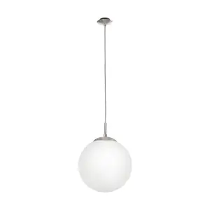 Pendant Ceiling Light Colour Satin Nickel Shade White Glass Opal Matt E27 1x60W