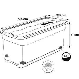 Keeeper Crystal Box 83 Litre with Lid and Caster Wheels - Transparent