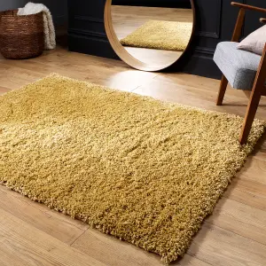 Modern Easy to Clean Gold Plain Shaggy Rug for Dining Rug-80cm X 150cm