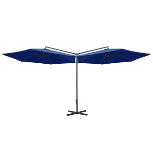 Berkfield Double Parasol with Steel Pole Azure Blue 600 cm