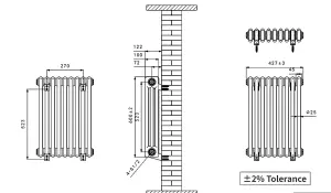 Right Radiators 600x427 mm Horizontal Traditional 3 Column Cast Iron Style Radiator White