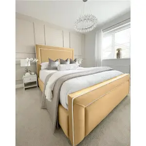 Arring Plush Velvet Beige Bed Frame