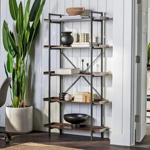 Jessica 92cm W Steel Etagere Bookcase Dark Walnut