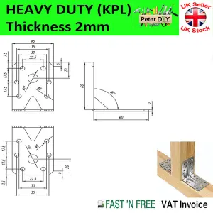 ANGLE BRACKET 2mm Thick HEAVY DUTY Corner Reinforced Galvanised Zinc Plated 60x60 Width 45mm Pack of: 4