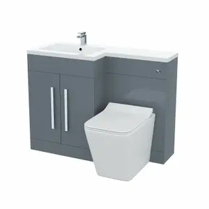 Nes Home LH 1100mm Vanity Basin Unit, WC Unit & Elora Back To Wall Toilet Grey