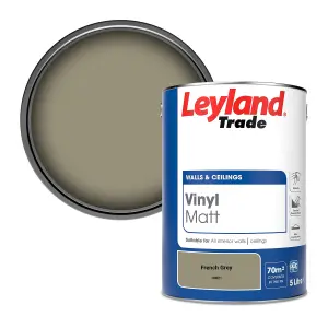 Leyland Trade Vinyl Matt Walls & Ceilings Emulsion Paint French Grey (10B21) 5L