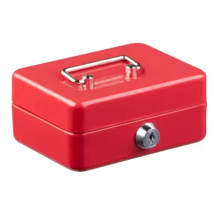 Hardys Metal Cash Box Money Bank Deposit Steel Tin Security Safe Petty Key Lockable - 4" Red