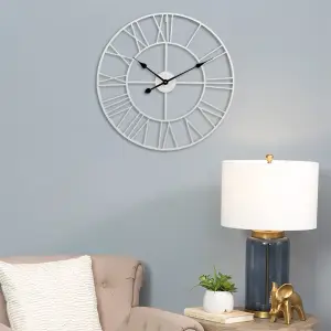 White Metal Wall Clocks Round Silent Roman Numeral Clocks for Living Room Bedroom 400mm